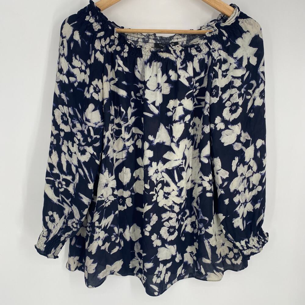 Lafayette 148 Blouse Women’s Medium Floral Balloon Sleeve‎ Feminine Romantic